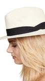 Rag & Bone Womens Straw Panama Wide Brim Hat W262181M2 Off White / Black S/M