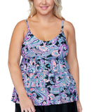 Island Escape Karma Paisley Tiered Tankini Swim Top E770260 Black Multi 20W