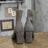 A New Day Womens Gloria Low Shaft Heeled Rhinestones Boots Silver Gray 7.5M