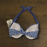 Tommy Bahama Womens Printed Underwire Halter Bikini Swim Top Palace Blue 38C