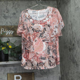 Ny Collection Studded Neckline Chiffon Sleeve Poncho Top Coral Paisley Pink XL