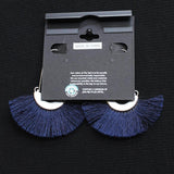 The Sak Fashion Thread Fringe U Hoop Drop Earrings Blue / Silver Gray 2.5"