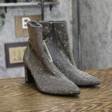 A New Day Womens Gloria Low Shaft Heeled Rhinestones Boots Silver Gray 7.5M