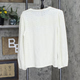 GHIMLI Womens Semi Sheer Knit Long Sleeve Shirt Top Ivory See Measurements