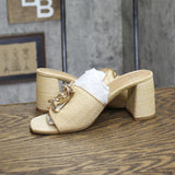 A New Day Womens Arden Raffia Ornamented Block Heels Sandal 93320202 Brown 6M
