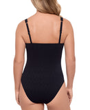 Swim Solutions Tummy-Con Chevron Texture One Piece Swimsuit Black 10