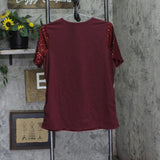 Belle By Kim Gravel Front Knit Back V-Neck Short Sleeve Top Zinfandel Red S