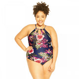 Kona Sol Women's Plus Size Keyhole Strap One Piece Swimsuit AF924 Navy Blue 16W