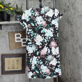 Miss Elaine Womens Short-Sleeve Floral Snap Front Nightgown Seaside Black S