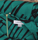 Calvin Klein Womens Geometric Belted Midi A-Line Dress Pine Green / Black 2