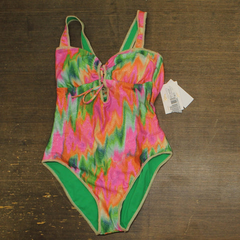 Becca Womens Mirage Metallic One-Piece Swimsuit 241057 Multicolor Pink L