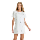 A New Day Embellished Rhinestone Sequin Short Sleeve Mini Shirt Dress White S