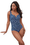 Miraclesuit Soft Cup Tummy Control One Piece Swimsuit Midnight Blue / White 8