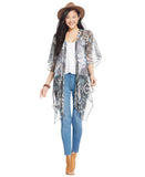 Say What? Paisley Asymmetrical-Hem Kimono Woven Top Black Paisley Multi M