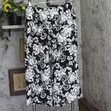Architect Elastic Waistband Floral Print Wide Leg Dress Pants Black / White 1X