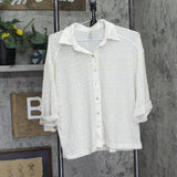 PQ Button Up Half Sleeve Cover Up Ivory Off White / Gold Shimmer
