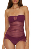 Becca Womens Muse Mixed-Media Bandeau Tankini Swim Top 733557 Aubergine Purple L