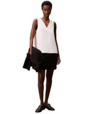Calvin Klein Womens Sleeveless V-Neck Top Woven 44C191G Tofu Off White M