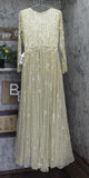 Mac Duggal Sequined V-Neck Illusion Sleeve A-Line Gown Dress Taupe Gold 10