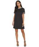 Calvin Klein Womens Embellished Short-Sleeve A Line Dress CD4M2EA5 Black 16