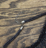 Guess Gothic Crystal Seed Beaded Fringe Choker Necklace Gunmetal Black 13" + 3"