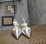 Michael Michael Kors Womens Shiny Luna Kitten Sling Pumps Silver Gray 6.5M