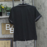 Inc International Concepts Satin Short-Sleeve Pajama Shirt Top Deep Black M