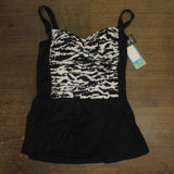 Swim Solutions Tummy Control One Piece Skater Swimsuit Feral Stripes Black 16W