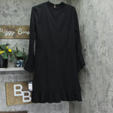 Tommy Hilfiger Womens Mock Neck Ruffled Long Sleeve Cocktail Midi Dress Black 12