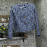 Aqua Womens Collarless Tweed Cropped Blazer Jacket IJO31229 Navy Multi Blue M