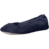 Isotoner Microterry Gemma Ballerina Slippers Navy Blue Chevron M (6.5-7.5)