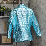 White Mark Womens Plus Size Metallic Puffer Coat PS8999M Mint Blue 1X