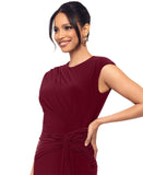 Betsy & Adam Petite Cap Sleeve Gathered Jewel Neck Gown Dress Bordeuax Red 14P