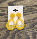 Blossom Fashion Boho Hollow Teardrop Hoop Dangly Post Earrings Yellow 2.25"