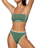 Cupshe Womens Back Hook Cheeky Bottom Bikini Bottom Top Set Green Multi L