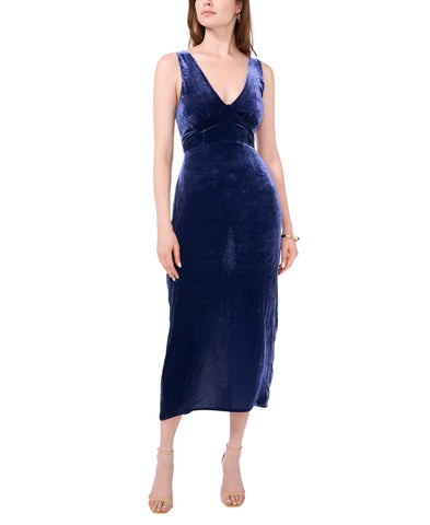 1. State Womens Velvet Midi V Neck Rear Slit Dress DS93017245AM Navy Blue S