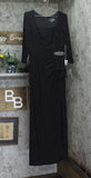 Alex Evenings Embellished 3/4 Sleeve Square Neck Side Slit Gown Dress Black 14