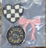 Universal Thread Tailgate Squad Checkered Heart Bow Patches 3-Pack Blue Multi