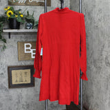 Cece Women Long Sleeve Smock Cuff Mock Neck Sweater Dress 7052704 Luminous Red L