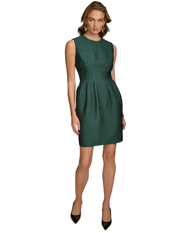 Donna Karan Jacquard Sheath Shimmer Round Neck Sleeveless Dress Spruce Green 12