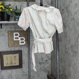 LC Lauren Conrad Womens Ruffle V-Neck Peplum Blouse Shirt Top Pink / Green S