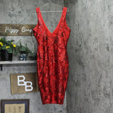 Siena Womens V-Neck Embroidered-Mesh Sleeveless Dress SATP1831 Red / Black 14