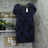 Connected Apparel Petite Square-Neck Flocked Sheath Dress Midnight Blue 8P