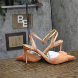 Jewel Badgley Mischka Evening Knot Satin Pumps Heels Peach Satin Pink 8.5M