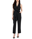 Taylor Women's V-Neck Tie-Waist Scuba Crepe Jumpsuit 3082M Black 12