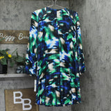 DKNY Womens Pleated A-Line Dress Printed DD4JYD78 Black / Blue 4