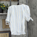 LC Lauren Conrad Woven Button Up Puff Sleeve Blouse Shirt Top Blue / White M
