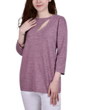 Ny Collection Womens Petite Space Dyed Studded Top PHAU0101 Mauve Pink PM