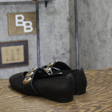 A New Day Genevieve Oversized Dome Stud Mary Jane Flats Black / Silver 7M