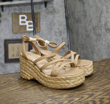 Sun + Stone Womens Finnickk Faux Leather Wedge Sandals 10018626200 Tan Brown 9M